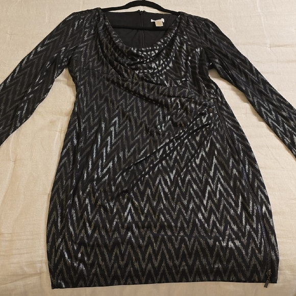 Cache Black and Silver Chevron Long Sleeve Dress - Picture 12 of 16